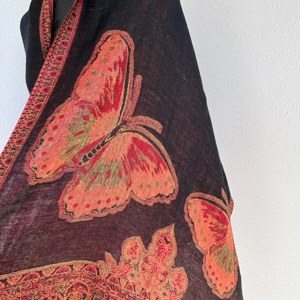 Pashmina Reversible Butterfly Paisley‎ Silk Blend Wrap Scarf, Women OS Boho